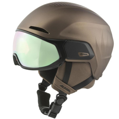 Горнолыжный шлем с визором Alpina SML Oro QV Mips Sepia Metallic/Cobalt Green S2-3 Горнолыжный шлем с визором Alpina SML Oro QV Mips Sepia Metallic/Cobalt Green S2-3